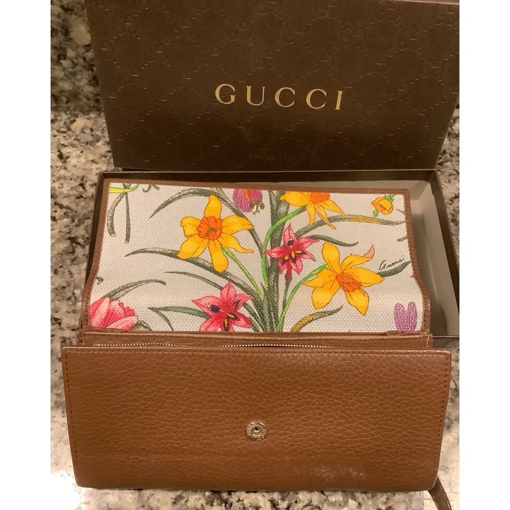[Japan Used Wallet] Gucci Swing Continental Wallet Flora Bi-Fold Leather